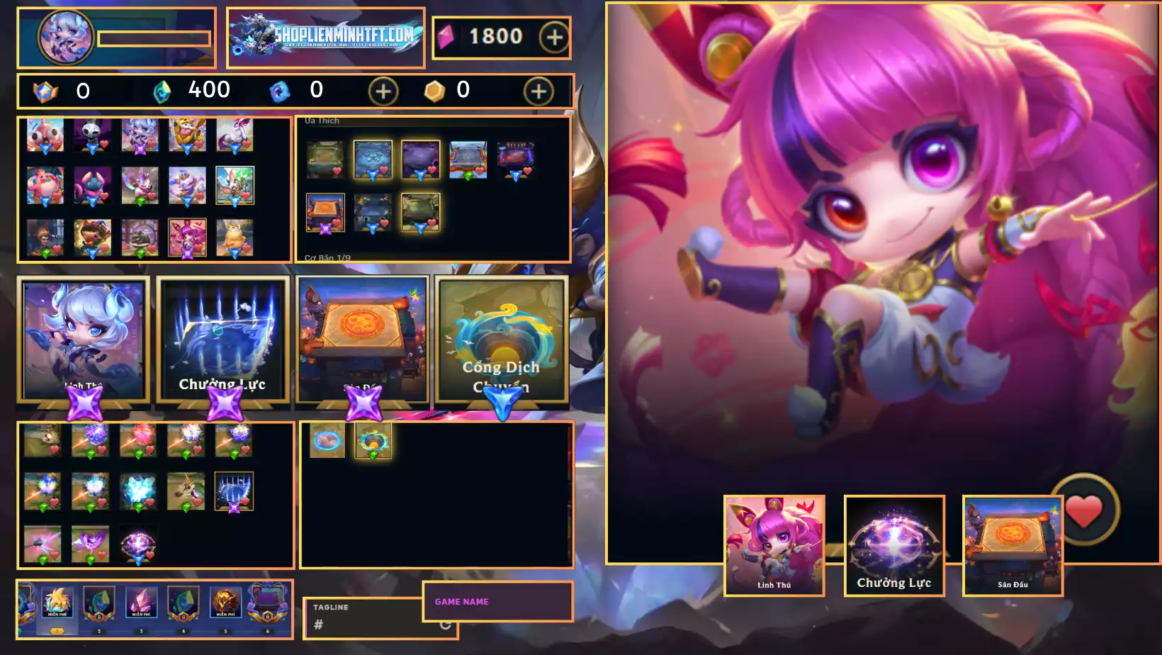2 Tím + 1 Tí Nị Thường + 1 Sàn Tím + 5 Sàn Blue  Nhiều Chưởng Lực + Dư 0 HC + Dư 400 Pha Lê Không Đổi Tên - Hỗ Trợ Thông Tin Đầy Đủ - Hỗ Trợ Góp Acc